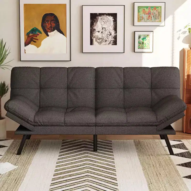 71 Futon Sofa Bed, Cozy Convertible Loveseat Sleeper, Linen Fabric Couch with Adjustable Back & Arms for Living Room, Guest Room - Light Gray