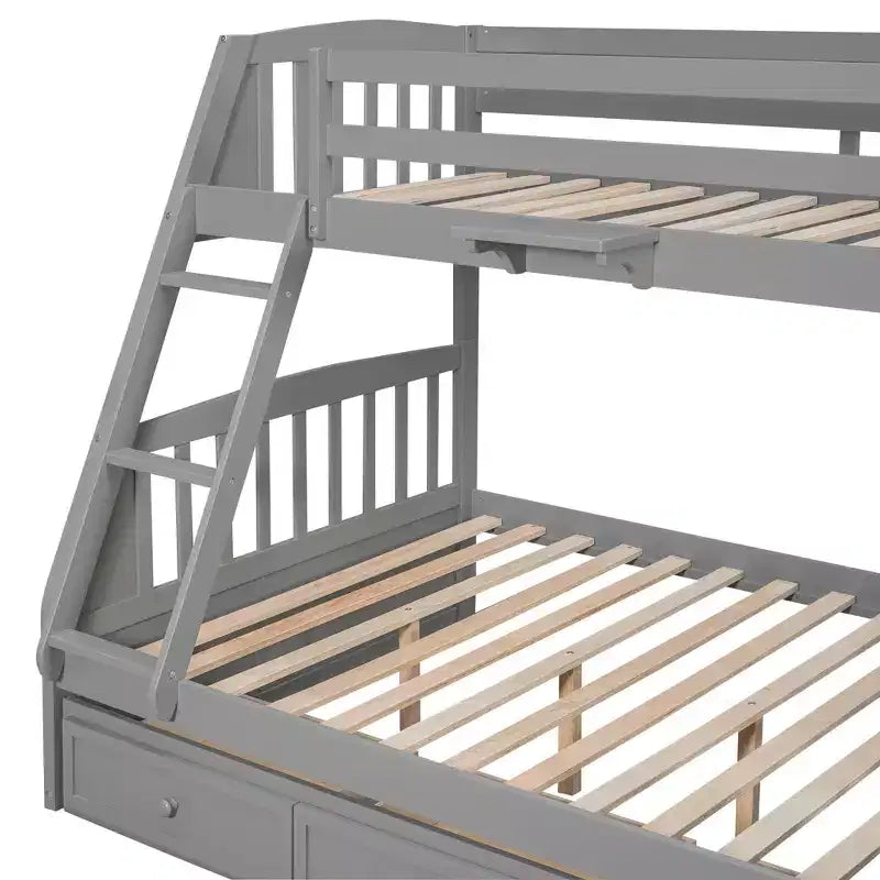 Twin over Full Bunk Bed with Drawers, Convertible Wood Bunk Bed with Two Storage Drawers, Solid Wood Detachable Bunk Bed Frame