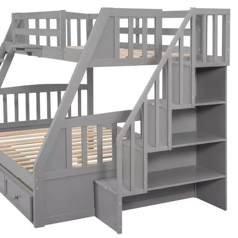 Twin over Full Bunk Bed with Drawers, Convertible Wood Bunk Bed with Two Storage Drawers, Solid Wood Detachable Bunk Bed Frame