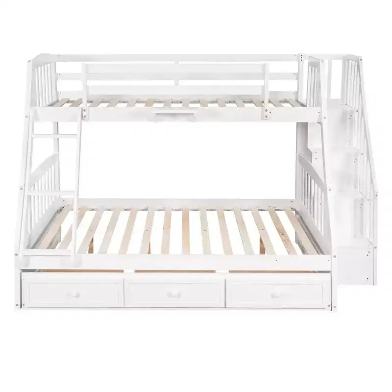 Twin over Full Bunk Bed with Drawers, Convertible Wood Bunk Bed with Two Storage Drawers, Solid Wood Detachable Bunk Bed Frame