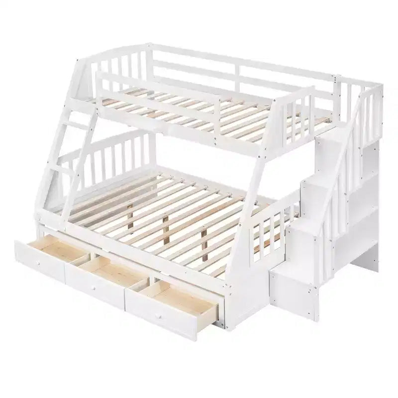 Twin over Full Bunk Bed with Drawers, Convertible Wood Bunk Bed with Two Storage Drawers, Solid Wood Detachable Bunk Bed Frame
