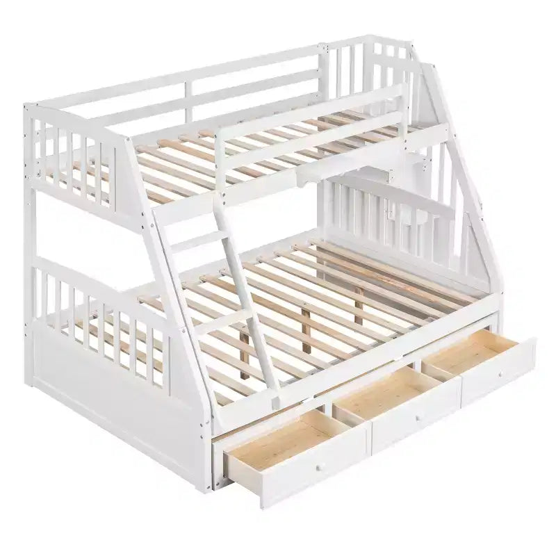 Twin over Full Bunk Bed with Drawers, Convertible Wood Bunk Bed with Two Storage Drawers, Solid Wood Detachable Bunk Bed Frame