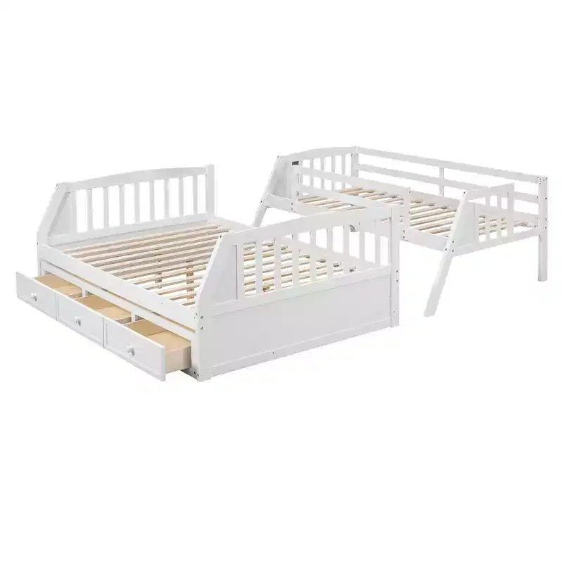 Twin over Full Bunk Bed with Drawers, Convertible Wood Bunk Bed with Two Storage Drawers, Solid Wood Detachable Bunk Bed Frame
