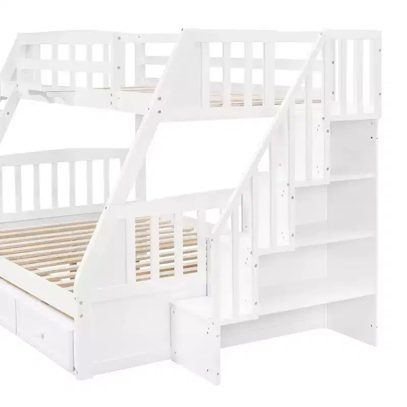 Twin over Full Bunk Bed with Drawers, Convertible Wood Bunk Bed with Two Storage Drawers, Solid Wood Detachable Bunk Bed Frame