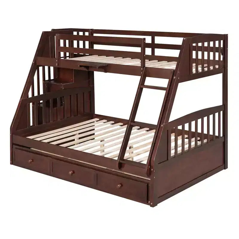 Twin over Full Bunk Bed with Drawers, Convertible Wood Bunk Bed with Two Storage Drawers, Solid Wood Detachable Bunk Bed Frame