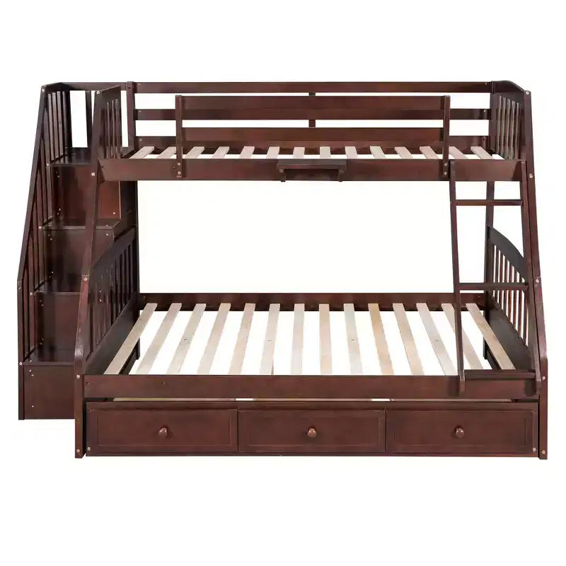 Twin over Full Bunk Bed with Drawers, Convertible Wood Bunk Bed with Two Storage Drawers, Solid Wood Detachable Bunk Bed Frame