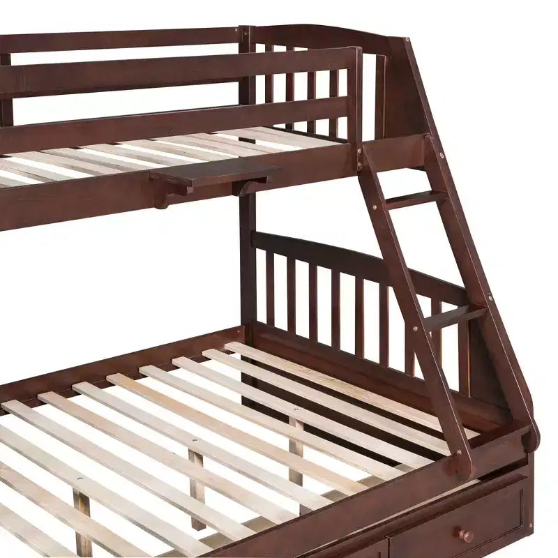 Twin over Full Bunk Bed with Drawers, Convertible Wood Bunk Bed with Two Storage Drawers, Solid Wood Detachable Bunk Bed Frame