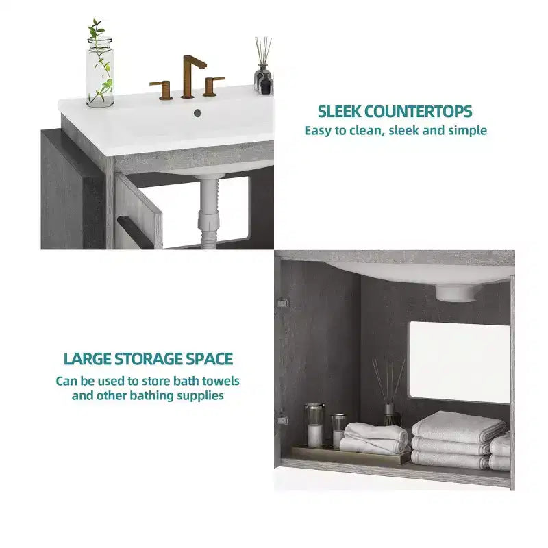 24 in Bathroom Vanity Ceramic Basin Cabinet With Sink Combo Wall Mounted Modern Vanity Bathroom Storage Cabinet Modern Storage Cabinet