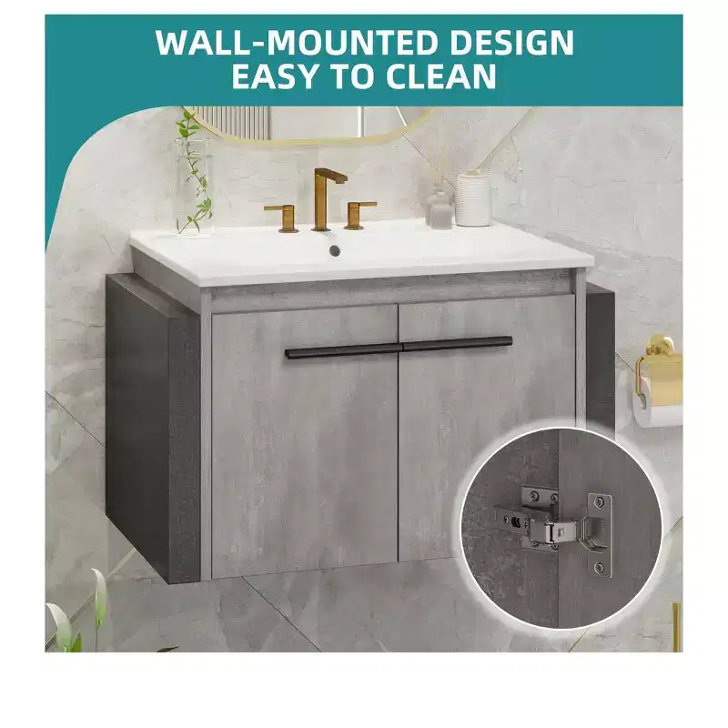 24 in Bathroom Vanity Ceramic Basin Cabinet With Sink Combo Wall Mounted Modern Vanity Bathroom Storage Cabinet Modern Storage Cabinet