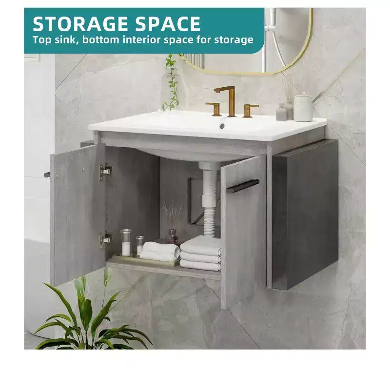 24 in Bathroom Vanity Ceramic Basin Cabinet With Sink Combo Wall Mounted Modern Vanity Bathroom Storage Cabinet Modern Storage Cabinet
