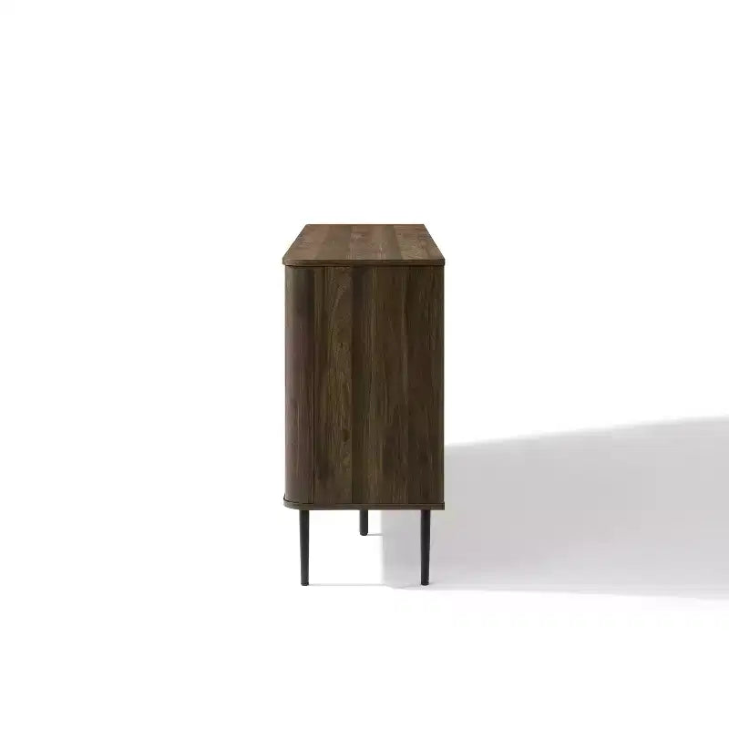 Dark Oak Manufactured Wood with Basket Weave 3-Door and 2-Sliding Door Sideboard Cabinet