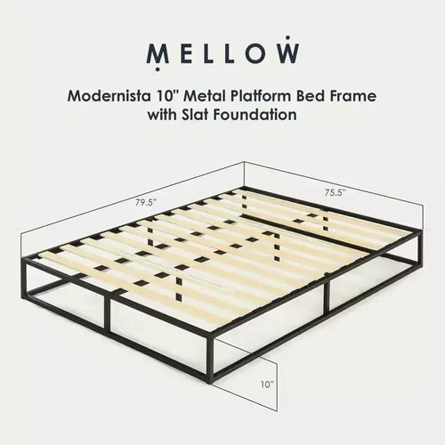 10 Metal Platform Bed Frame with Slat Foundation, King, Black