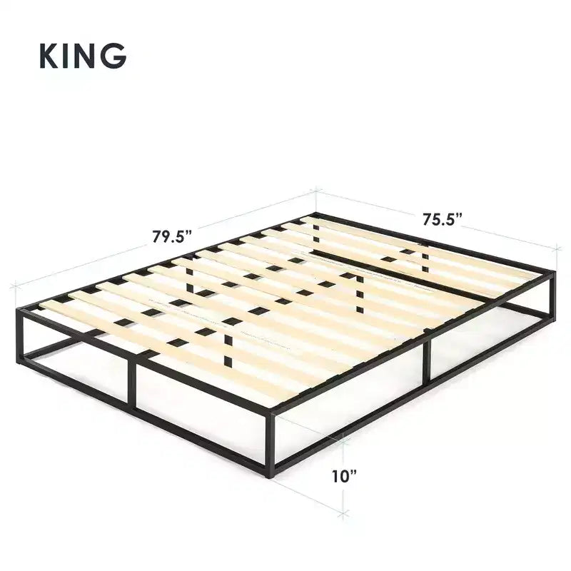 10 Metal Platform Bed Frame with Slat Foundation, King, Black