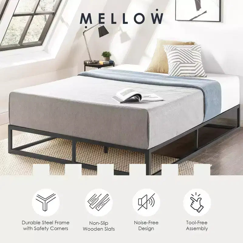 10 Metal Platform Bed Frame with Slat Foundation, King, Black