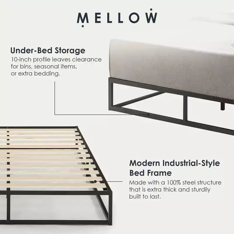 10 Metal Platform Bed Frame with Slat Foundation, King, Black