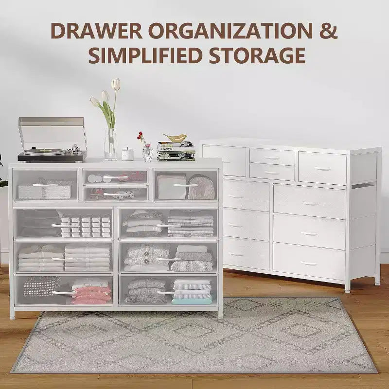 10 Drawers Fabric Dressers for Bedroom, Wood Top, Steel Frame, Modern Chest of Drawers, Lightweight Dresser with Fabric Bins for Living Room, Hallway