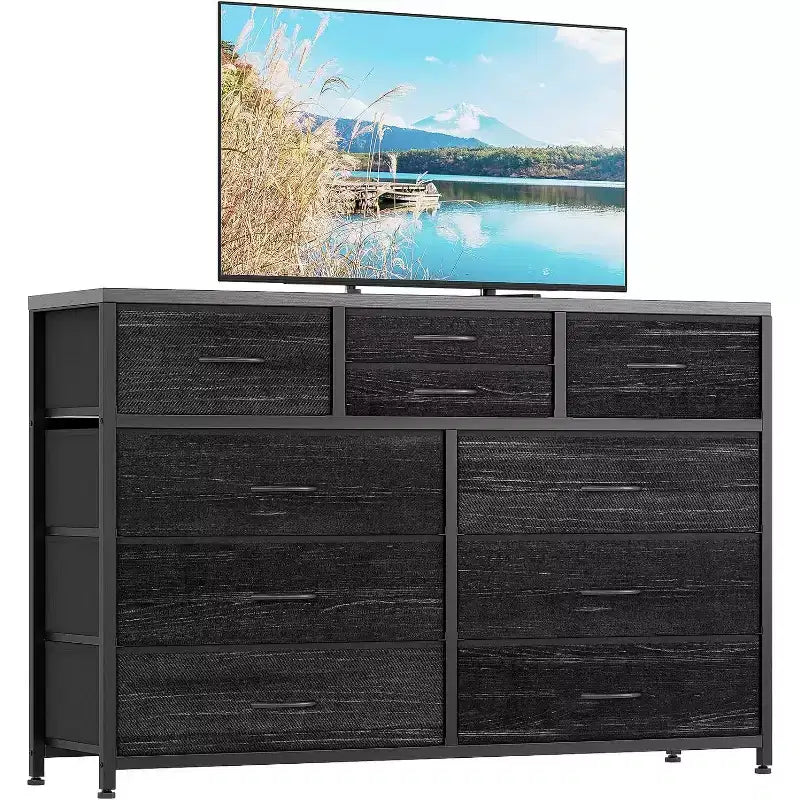 10 Drawers Fabric Dressers for Bedroom, Wood Top, Steel Frame, Modern Chest of Drawers, Lightweight Dresser with Fabric Bins for Living Room, Hallway