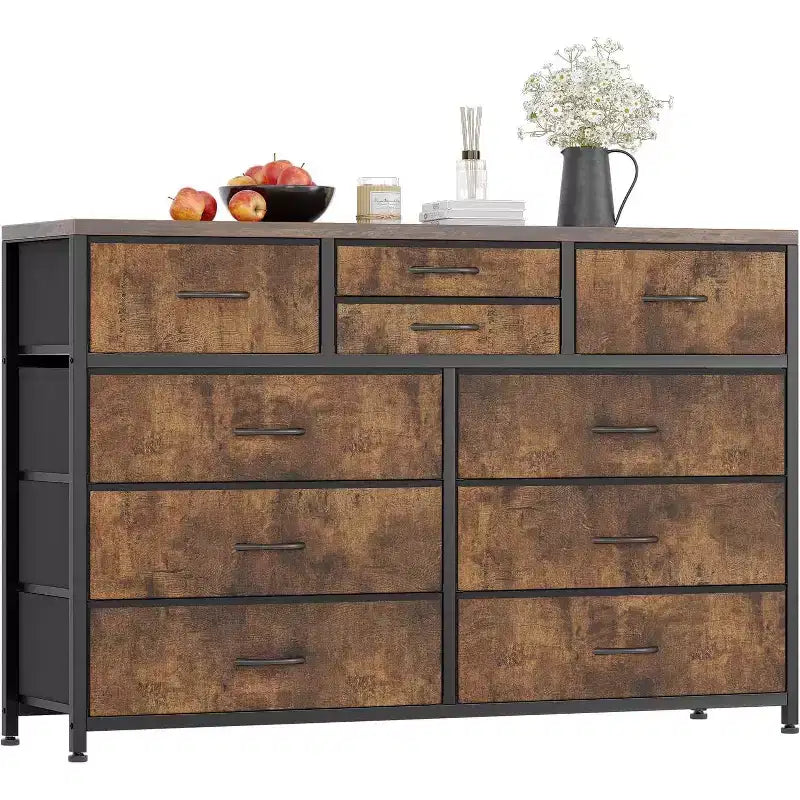 10 Drawers Fabric Dressers for Bedroom, Wood Top, Steel Frame, Modern Chest of Drawers, Lightweight Dresser with Fabric Bins for Living Room, Hallway