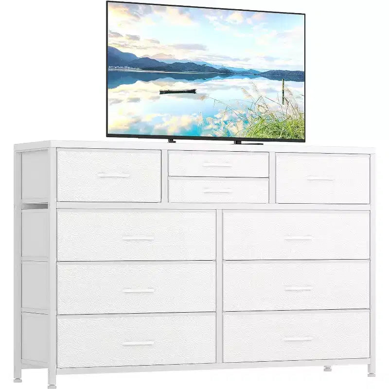 10 Drawers Fabric Dressers for Bedroom, Wood Top, Steel Frame, Modern Chest of Drawers, Lightweight Dresser with Fabric Bins for Living Room, Hallway