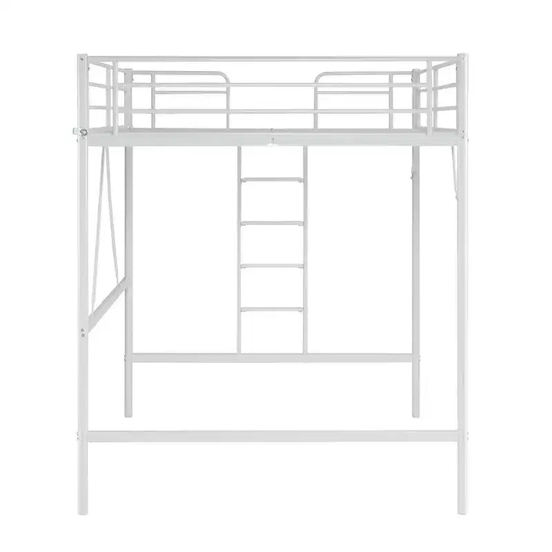 Full Metal Loft Bed for Kids Loft Bunk Bed Frame with Stairs/Flat Ladder Rung,No Box Spring Required, White