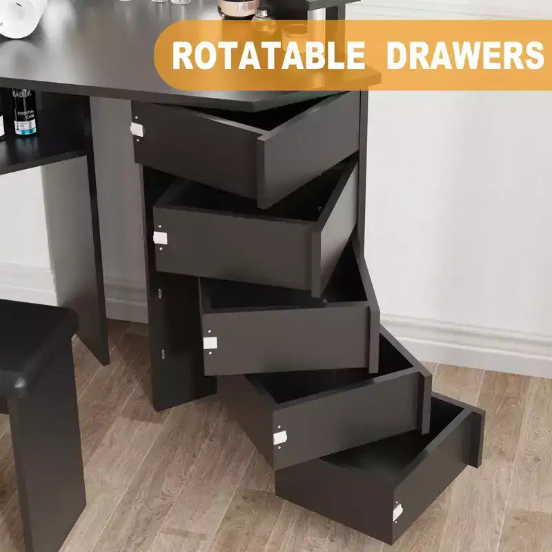 Corner Makeup Vanity Desk with Lights, Dressing Table with Power Outlet