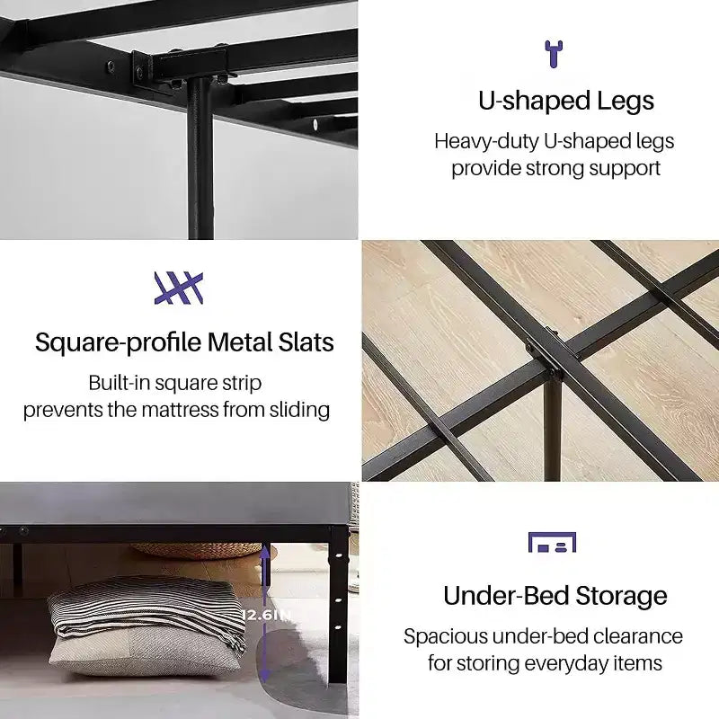 Twin Size Metal Bed Frame with Metal Slats, Heavy Duty Platform Mattress Foundation with Under Bed Storage, Non-Slip Support, Black