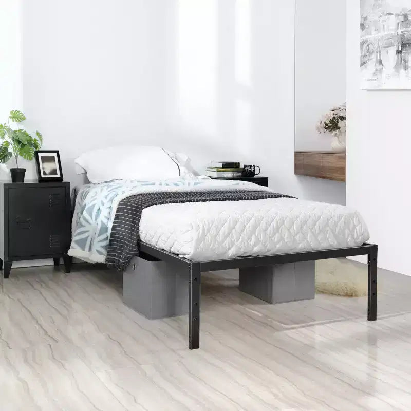 Twin Size Metal Bed Frame with Metal Slats, Heavy Duty Platform Mattress Foundation with Under Bed Storage, Non-Slip Support, Black