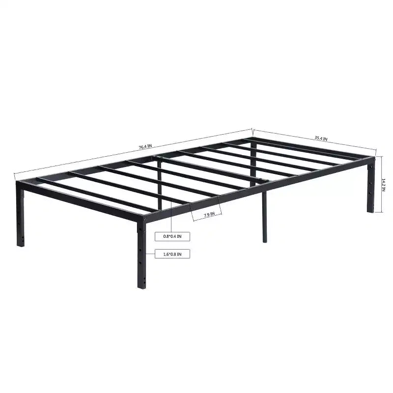 Twin Size Metal Bed Frame with Metal Slats, Heavy Duty Platform Mattress Foundation with Under Bed Storage, Non-Slip Support, Black