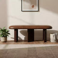 48 Brown Genuine Leather and Solid Wood Upholstered Bench