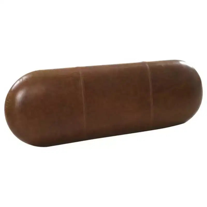 48 Brown Genuine Leather and Solid Wood Upholstered Bench