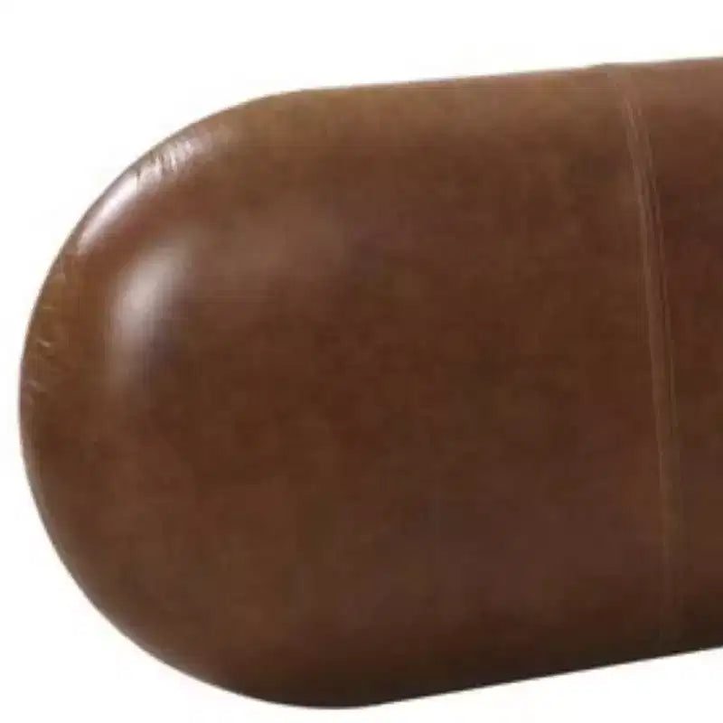 48 Brown Genuine Leather and Solid Wood Upholstered Bench