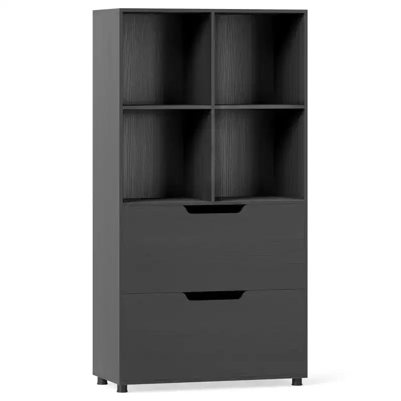 51 5-Tier 4-Cube Bookcase with 2 Drawers for Living Room, Study, Home Office White/Black/Gray/Natural