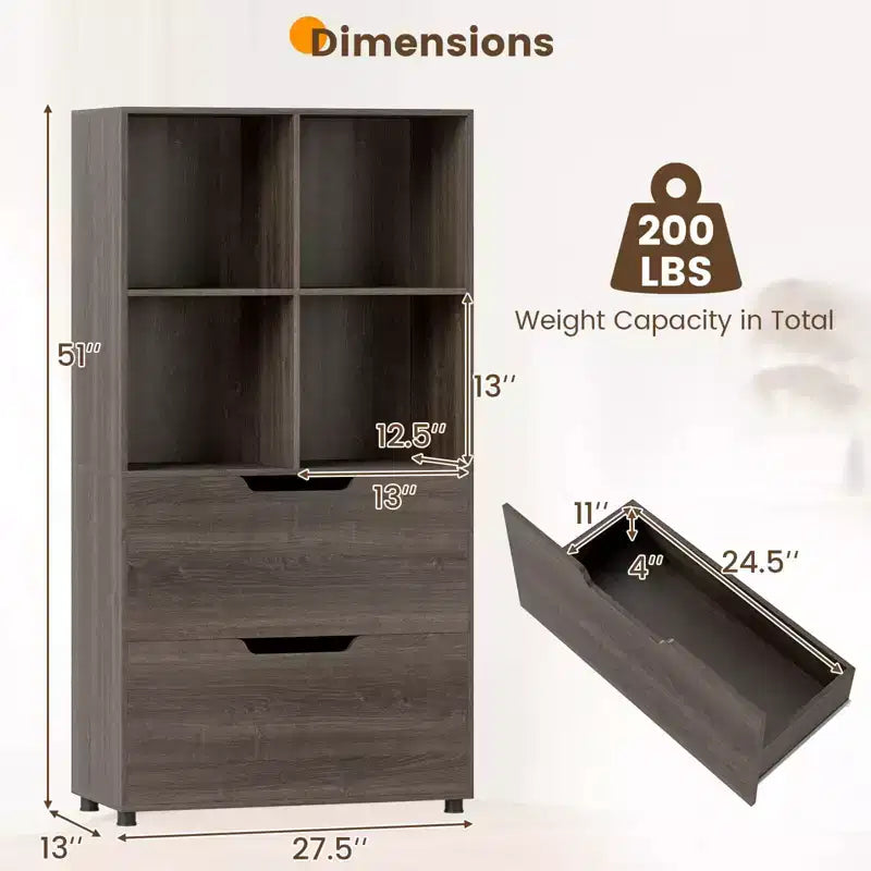 51 5-Tier 4-Cube Bookcase with 2 Drawers for Living Room, Study, Home Office White/Black/Gray/Natural