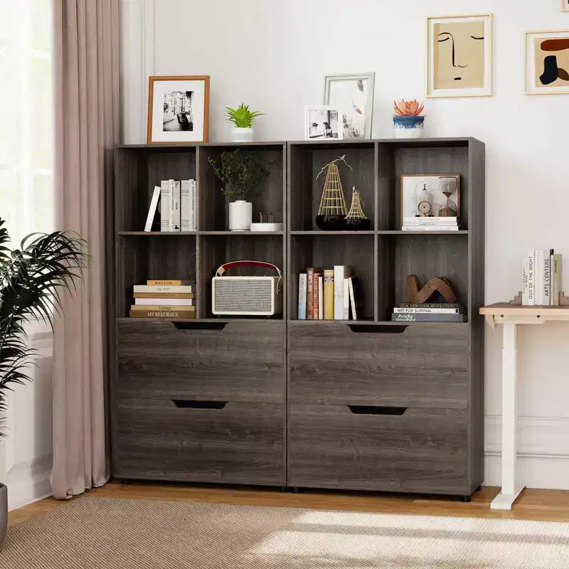 51 5-Tier 4-Cube Bookcase with 2 Drawers for Living Room, Study, Home Office White/Black/Gray/Natural
