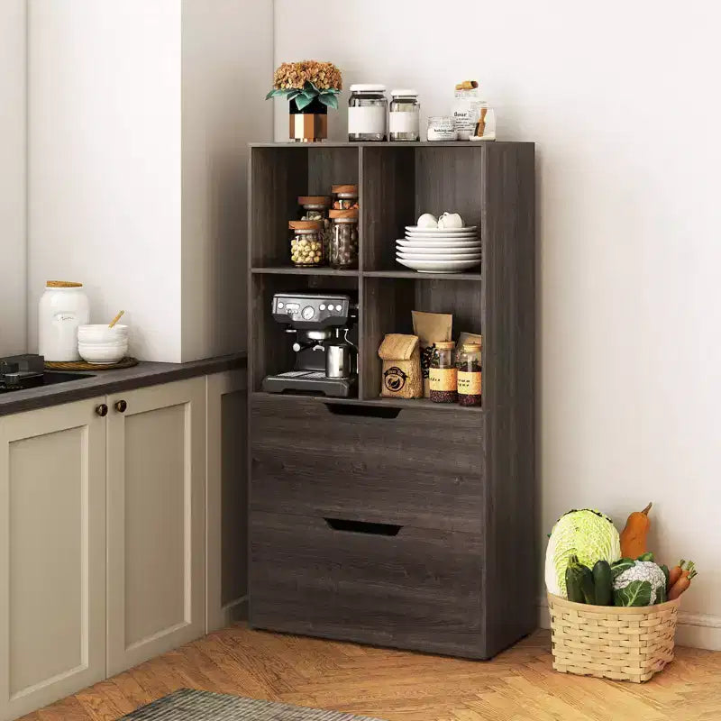 51 5-Tier 4-Cube Bookcase with 2 Drawers for Living Room, Study, Home Office White/Black/Gray/Natural