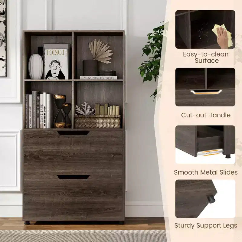 51 5-Tier 4-Cube Bookcase with 2 Drawers for Living Room, Study, Home Office White/Black/Gray/Natural