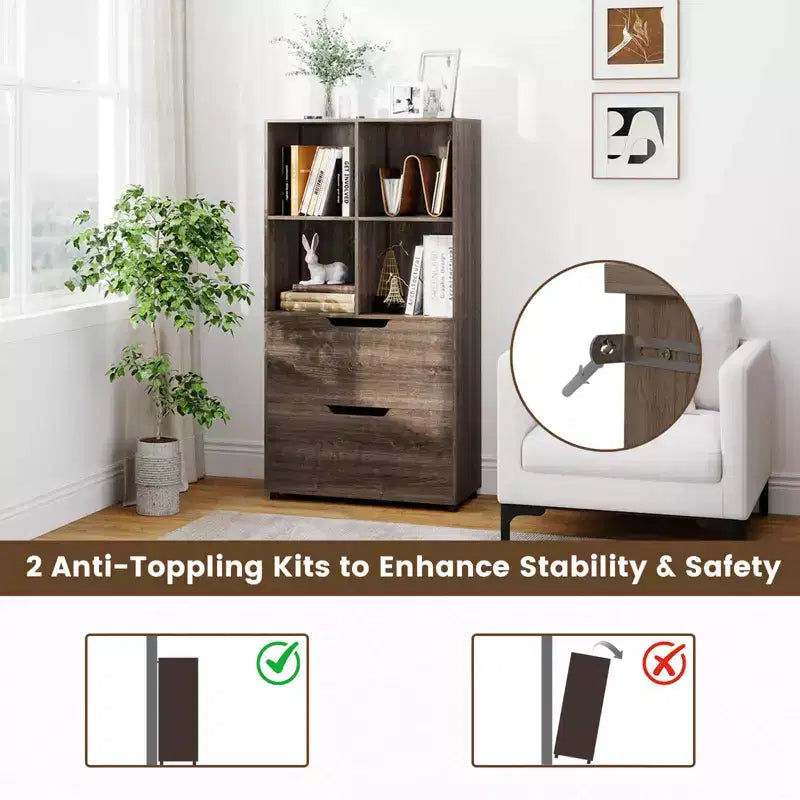 51 5-Tier 4-Cube Bookcase with 2 Drawers for Living Room, Study, Home Office White/Black/Gray/Natural
