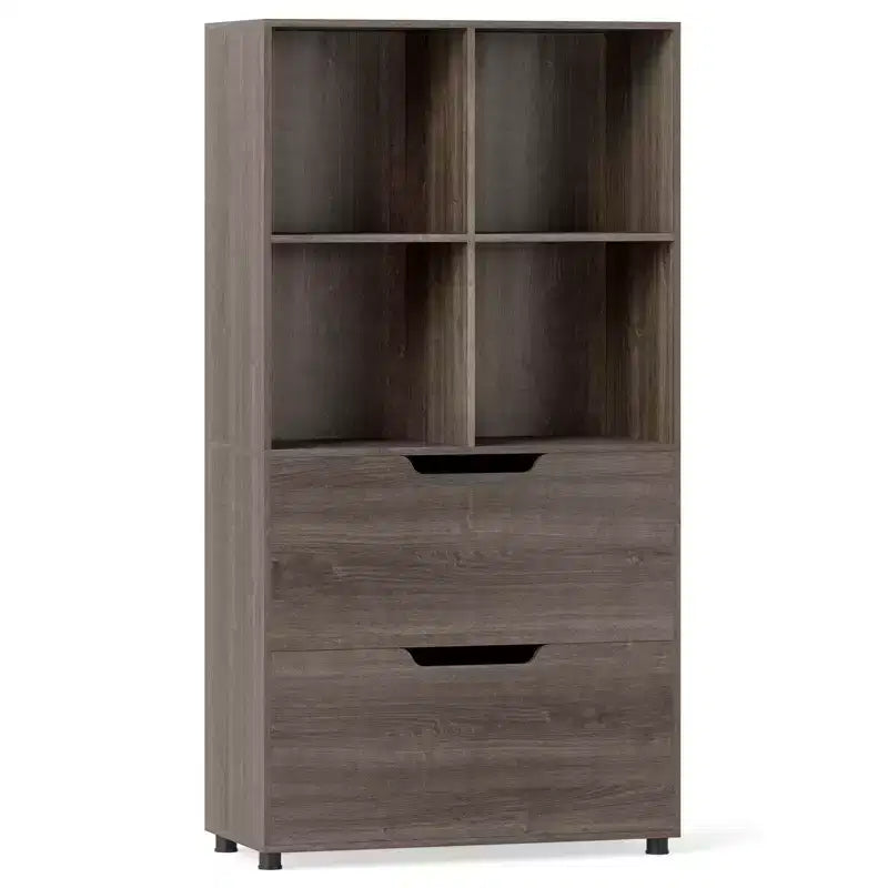 51 5-Tier 4-Cube Bookcase with 2 Drawers for Living Room, Study, Home Office White/Black/Gray/Natural