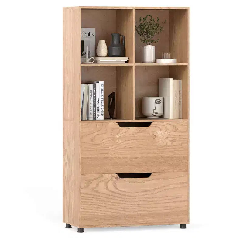 51 5-Tier 4-Cube Bookcase with 2 Drawers for Living Room, Study, Home Office White/Black/Gray/Natural