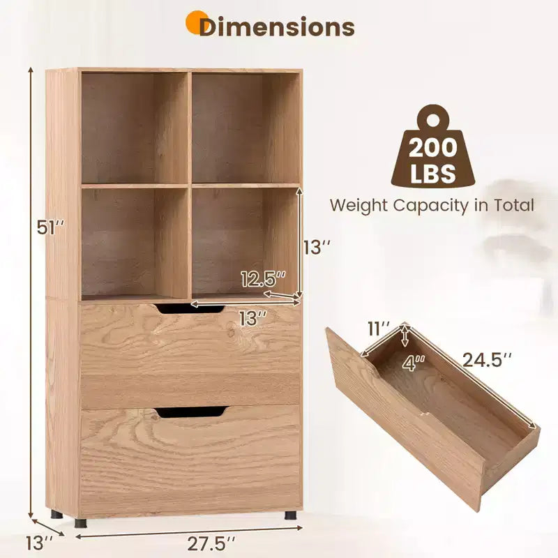 51 5-Tier 4-Cube Bookcase with 2 Drawers for Living Room, Study, Home Office White/Black/Gray/Natural