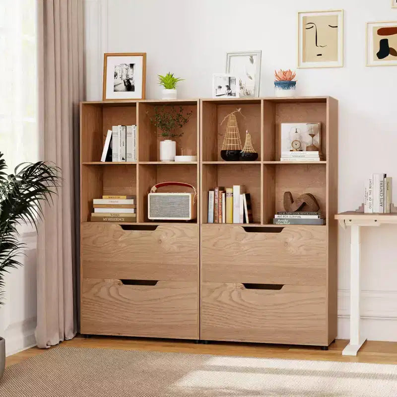 51 5-Tier 4-Cube Bookcase with 2 Drawers for Living Room, Study, Home Office White/Black/Gray/Natural