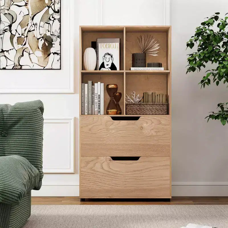 51 5-Tier 4-Cube Bookcase with 2 Drawers for Living Room, Study, Home Office White/Black/Gray/Natural