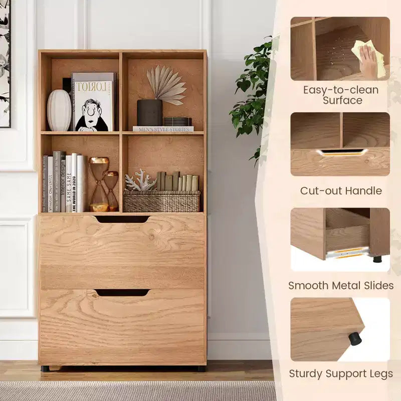 51 5-Tier 4-Cube Bookcase with 2 Drawers for Living Room, Study, Home Office White/Black/Gray/Natural