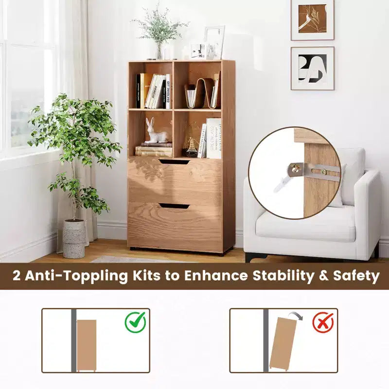 51 5-Tier 4-Cube Bookcase with 2 Drawers for Living Room, Study, Home Office White/Black/Gray/Natural