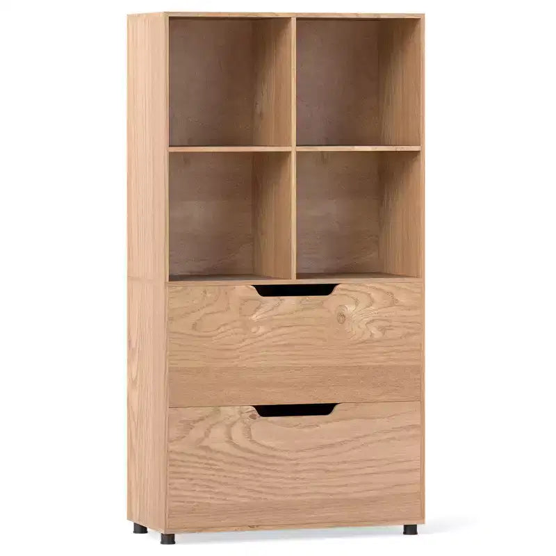 51 5-Tier 4-Cube Bookcase with 2 Drawers for Living Room, Study, Home Office White/Black/Gray/Natural