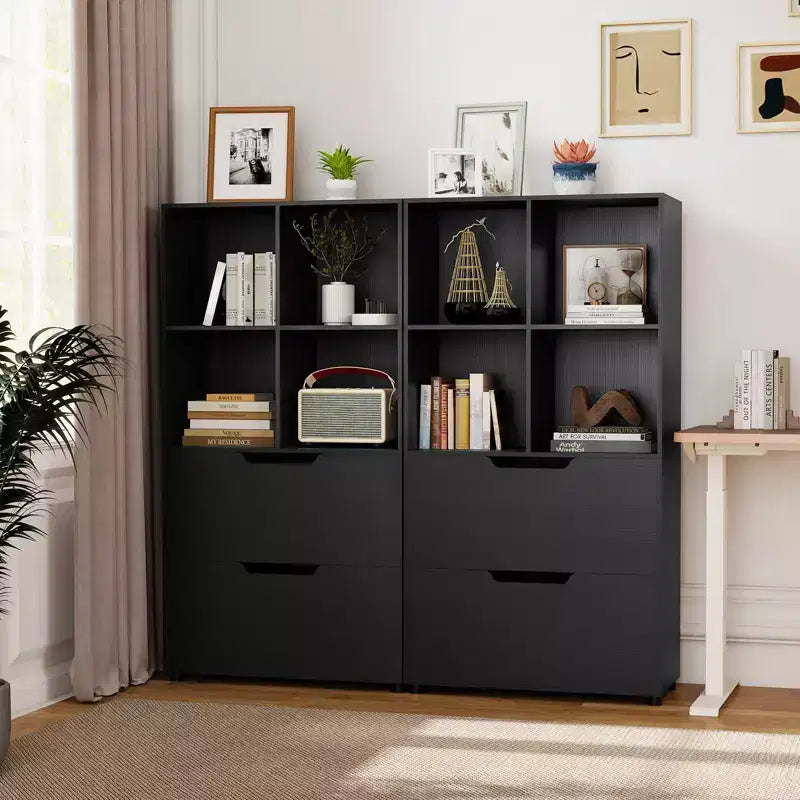 51 5-Tier 4-Cube Bookcase with 2 Drawers for Living Room, Study, Home Office White/Black/Gray/Natural