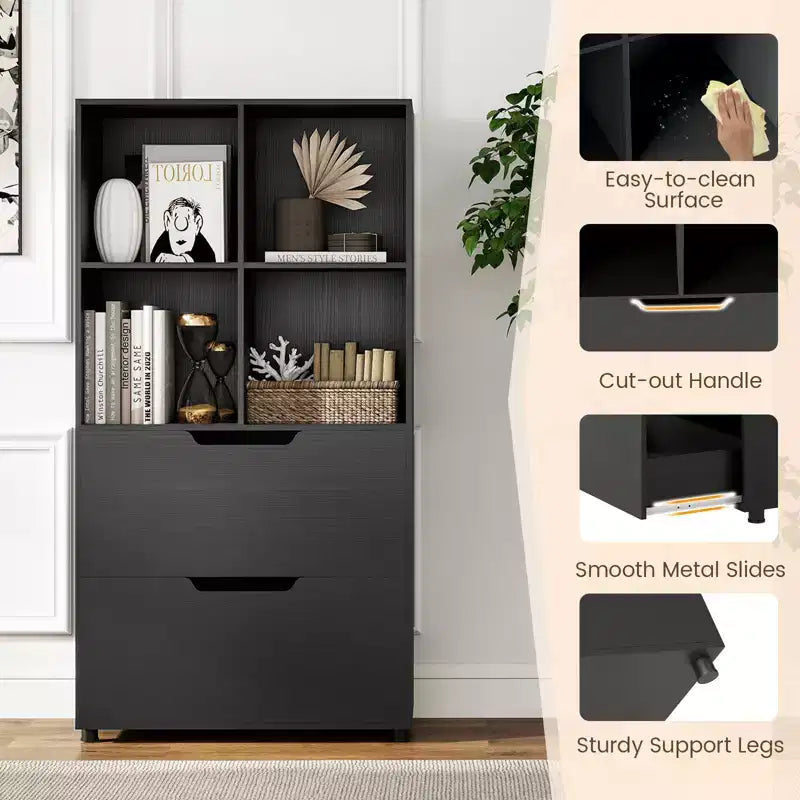 51 5-Tier 4-Cube Bookcase with 2 Drawers for Living Room, Study, Home Office White/Black/Gray/Natural