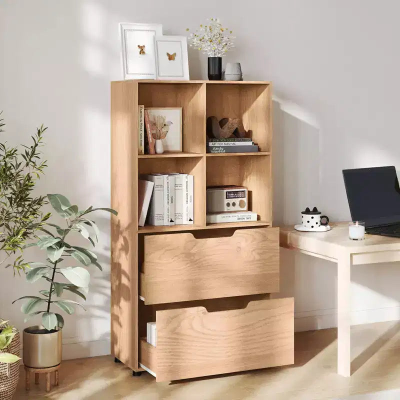 51 5-Tier 4-Cube Bookcase with 2 Drawers for Living Room, Study, Home Office White/Black/Gray/Natural