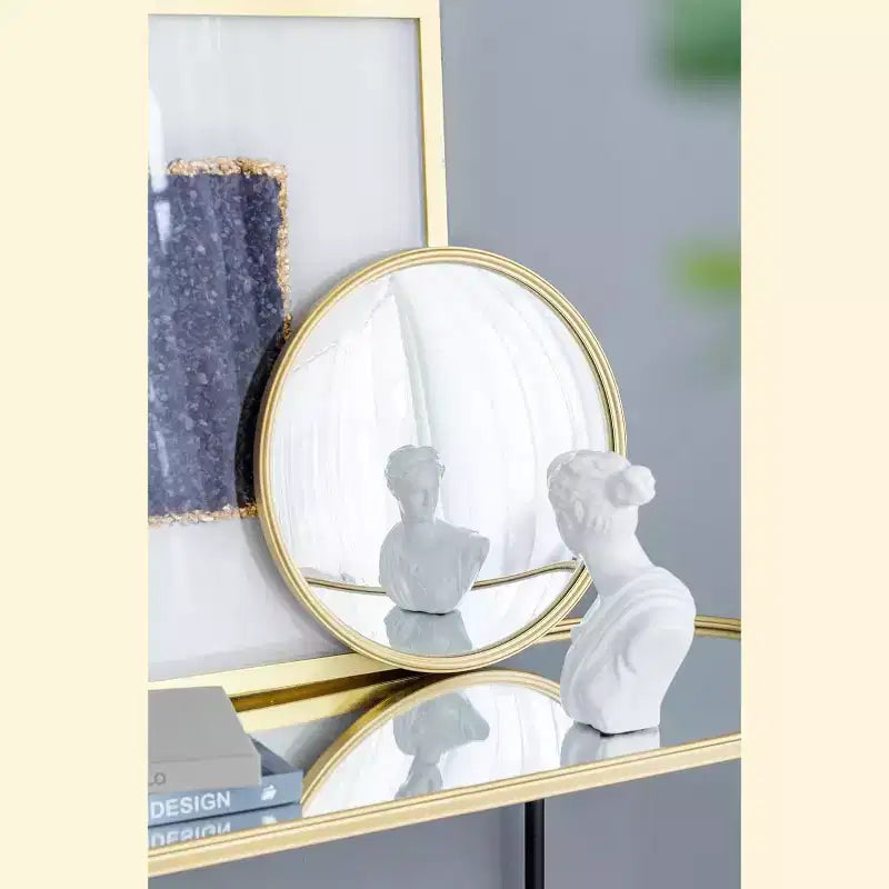 D15 Round Mirror, Circle Mirror with Iron Frame for Living Room Bedroom Vanity Entryway Hallway, Gold