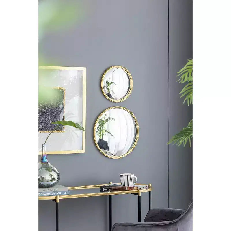 D15 Round Mirror, Circle Mirror with Iron Frame for Living Room Bedroom Vanity Entryway Hallway, Gold
